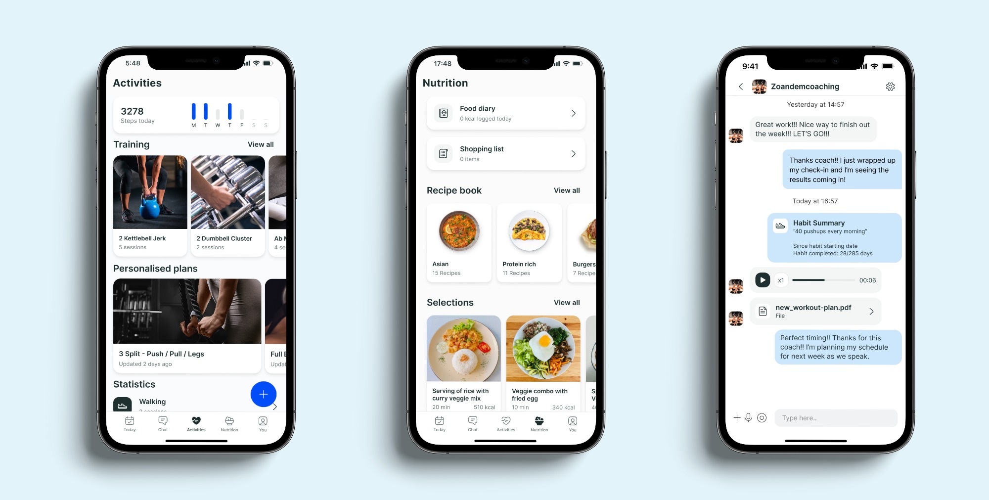 A mockup of the coaching app showcasing the different features.